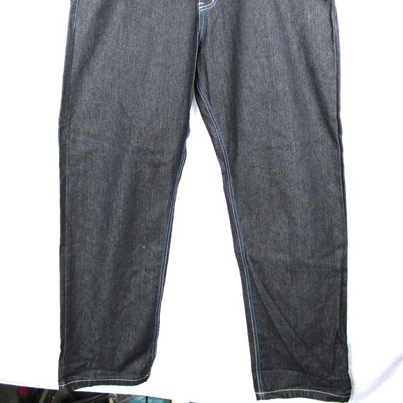 BROOKLYN XPRESS DARK BLUE MEN'S JEANS "B" 90'S GRAPHIC 36x34 BAGGY HIP HOP Y2K - Picture 2 of 9